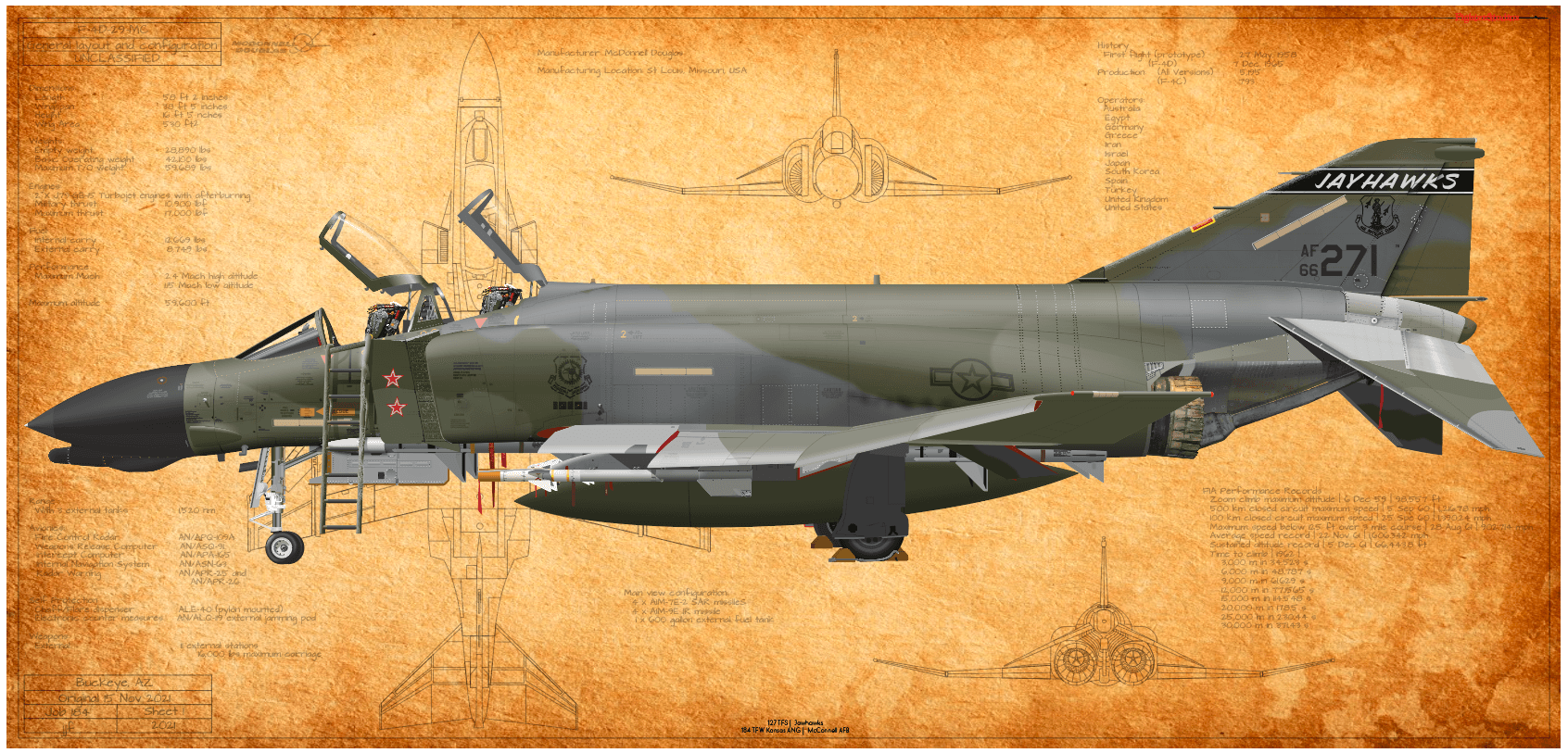 F-4D Phantom II 127 TFS Jayhawks Fine Art Airplane Profile Print